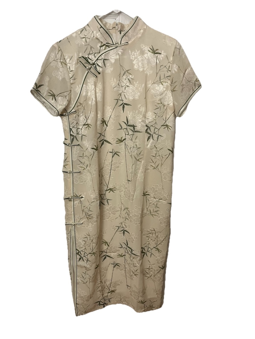 Classic Beige Floral Cheongsam Dress
